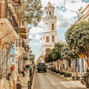 Charming colonial street view in Santo Domingo, Dominican Republic, showcasing historic architecture and vibrant culture.